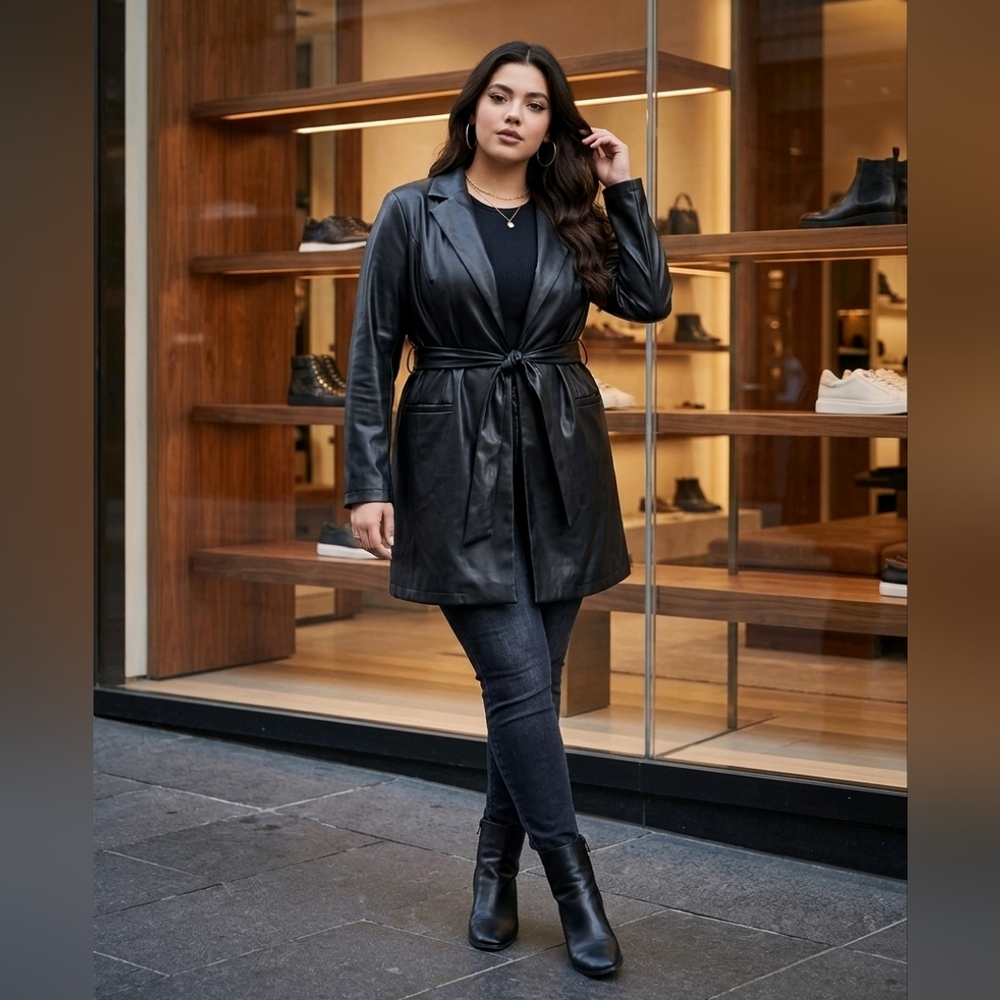 🆕️🖤 3X FAUX LEATHER TIE WAIST JACKET - BLACK🖤